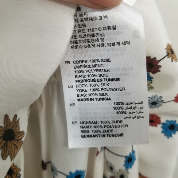 Sandro Floral Peace Sign Mini Dress Silk Sheer Mesh Illusion Neckline NEW - Picture 7 of 9